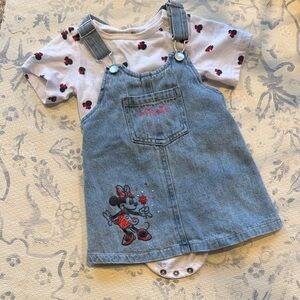 Disney Minnie Mouse Light Blue Denim Overall Dress with Graphic